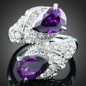 18k Wgp Dual Teardrop Purple Rhinestone Crystal..