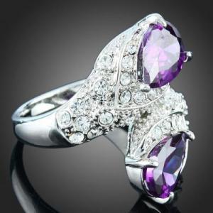18k Wgp Dual Teardrop Purple Rhinestone Crystal..