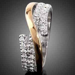 18k White Gold And Gold Plated 2-tone Crystal Ring