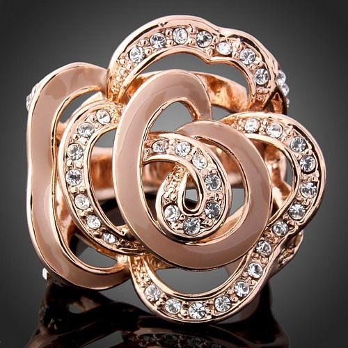18k Rose Gold Plated Flower Cocktail Party Ring