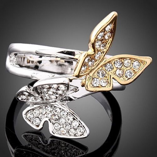 18k Wgp Butterfly Crystal Ring