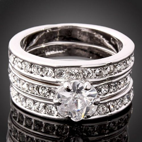 18k White Gold Plated Swarovski 3-in-1 Crystal Ring